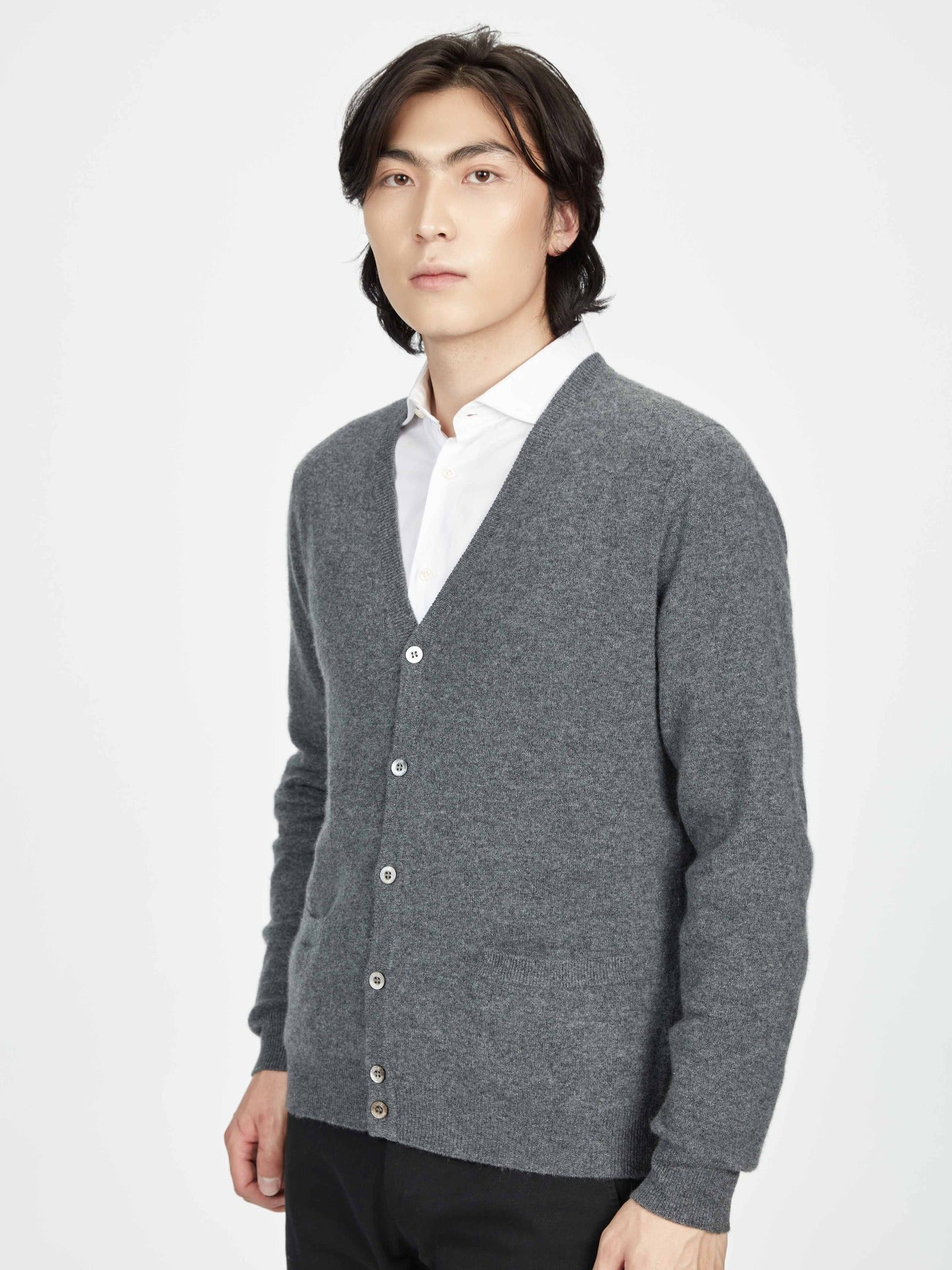 Men's Cashmere V-Neck Cardigan Dim Gray - Gobi Cashmere