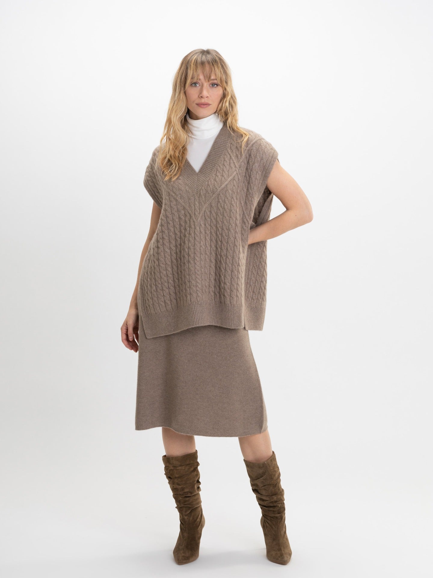 Women's Cashmere Chunky Vest Taupe - Gobi Cashmere