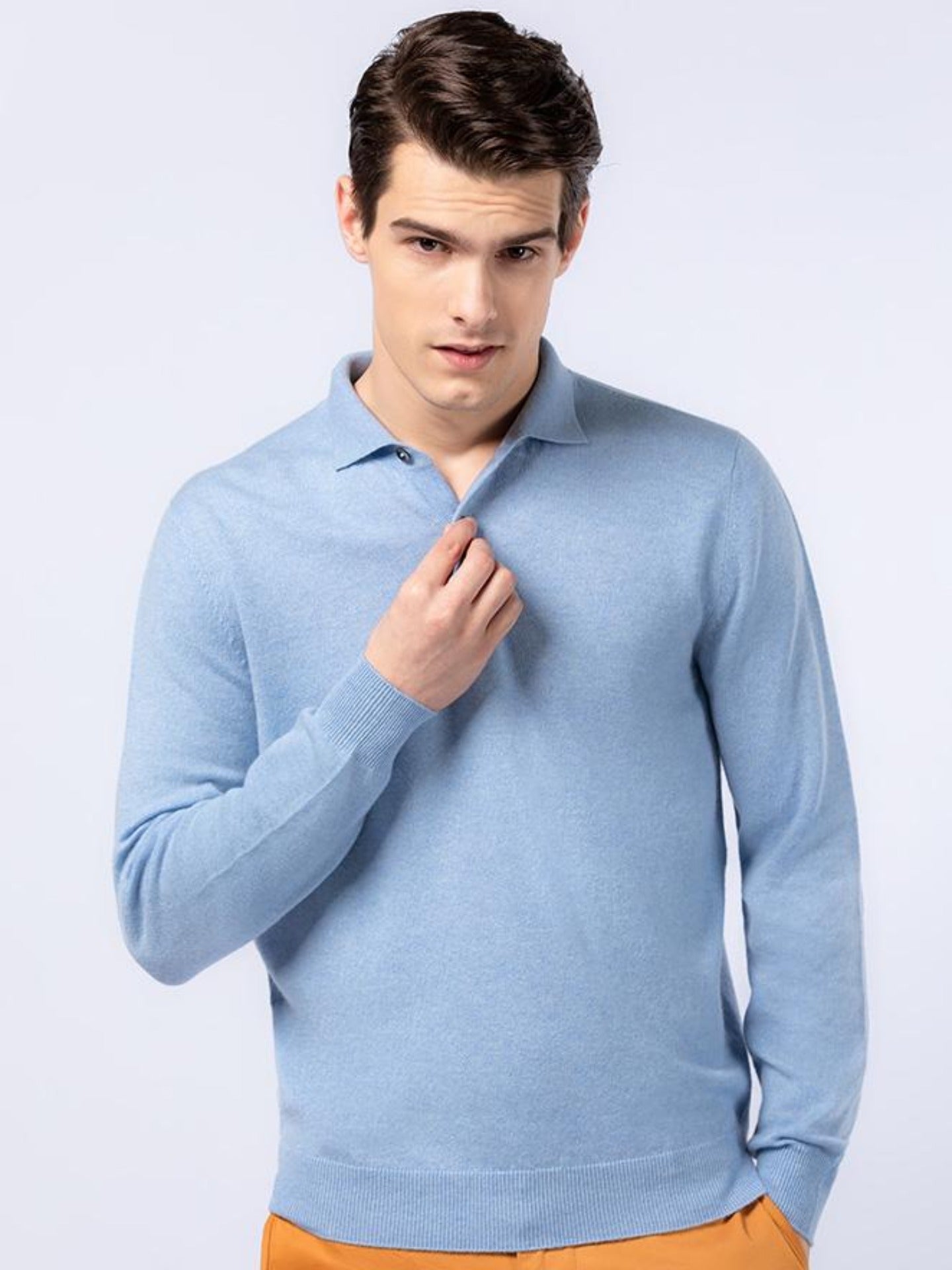 Men's Cashmere Polo Sweater Light Blue - Gobi Cashmere