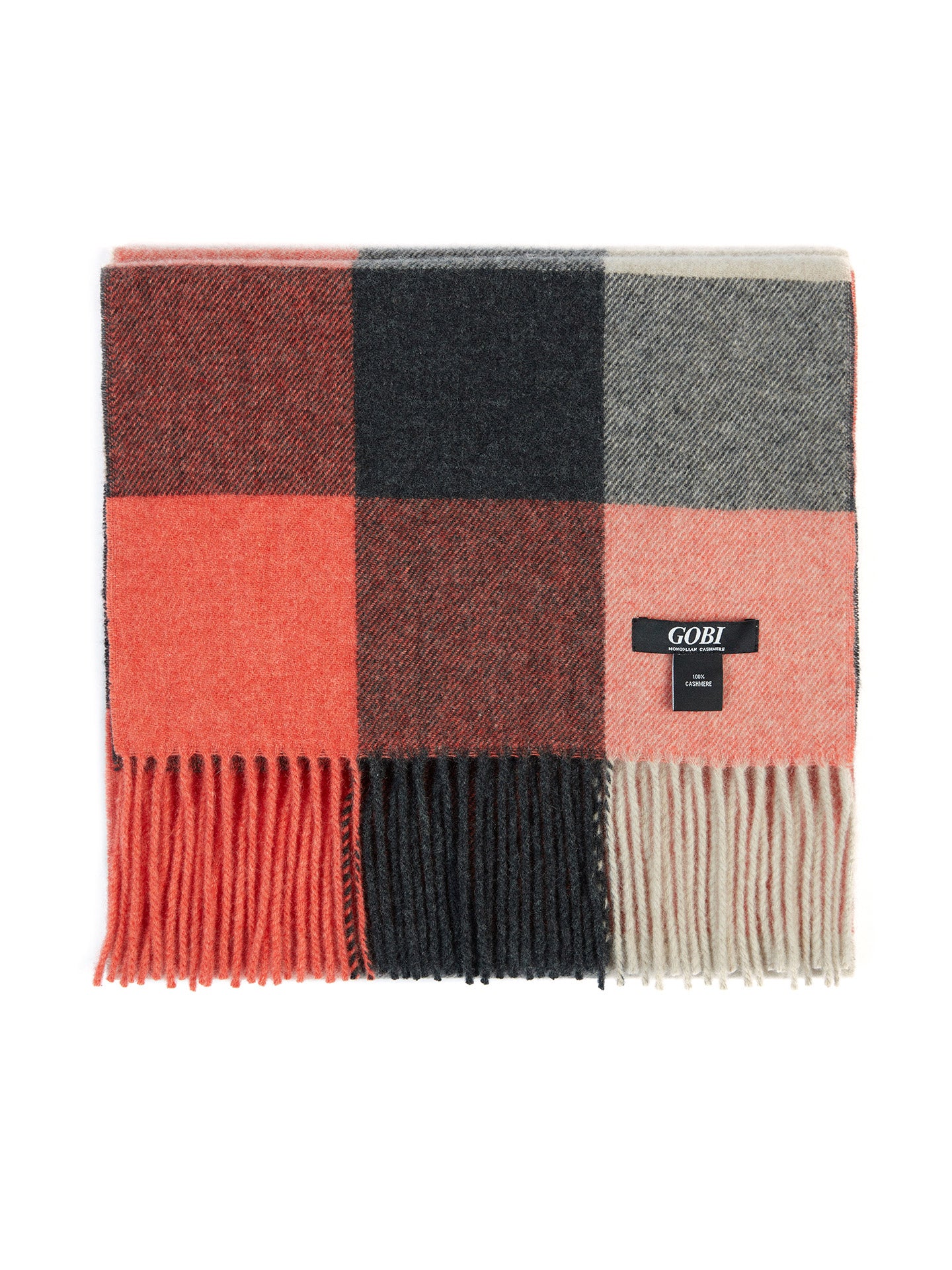 Unisex Cashmere Classic Check Scarf Coral - Gobi Cashmere