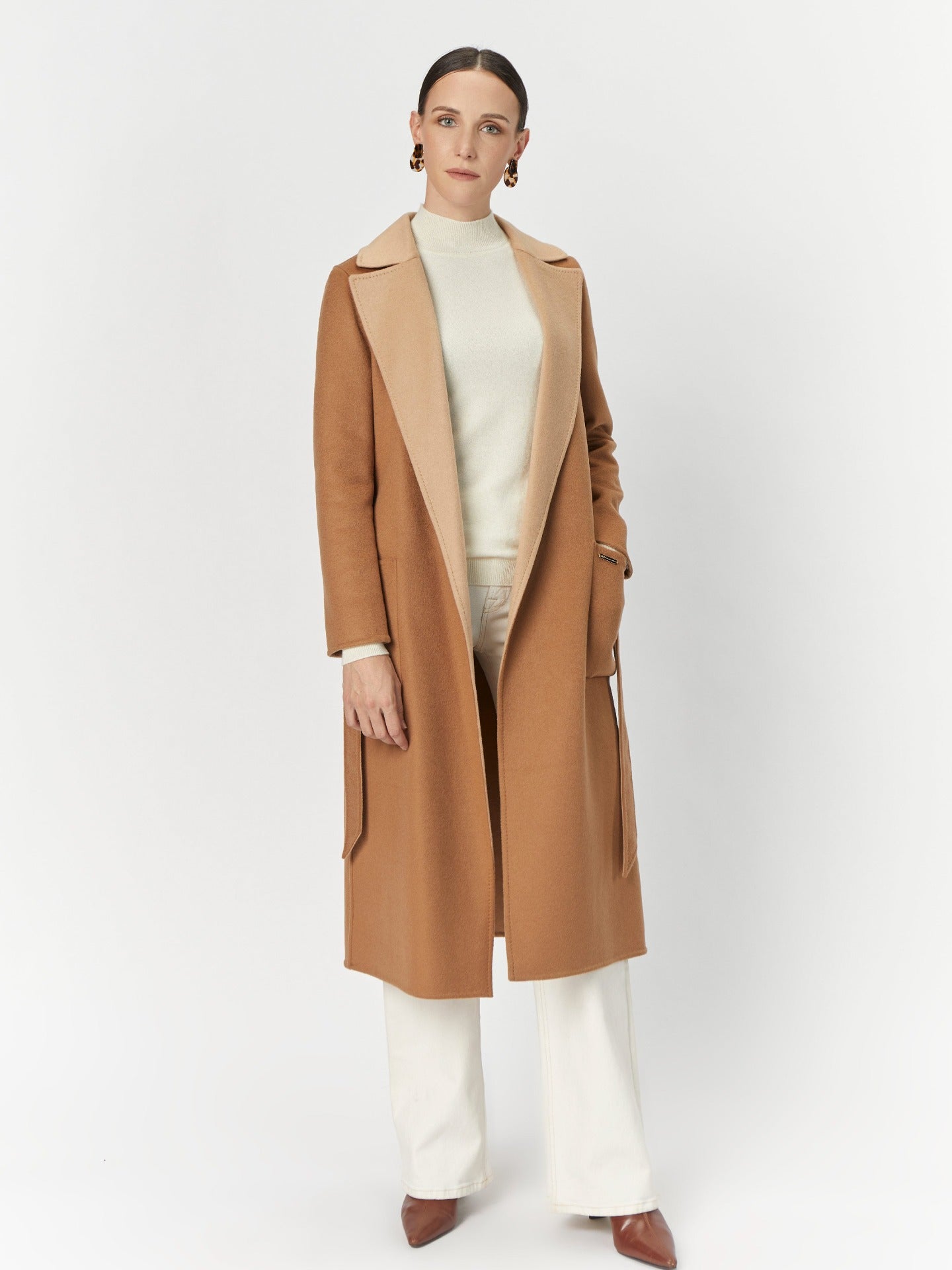 Women's Cashmere Reversible Long Coat Camel -  Gobi Cashmere