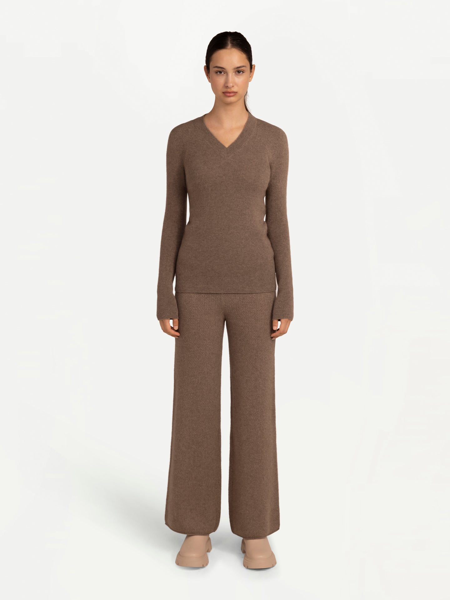Women's Organic Cashmere Lightweight V-Neck Sweater Taupe - Gobi Cashmere