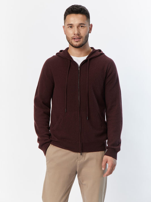 Men's Cashmere Zip Hoodie Decadent Chocolate - Gobi Cashmere