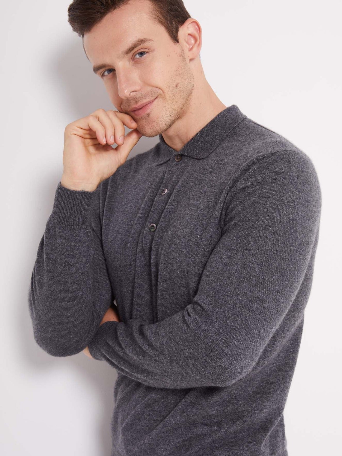 Men's Cashmere Polo Sweater Dim Gray - Gobi Cashmere