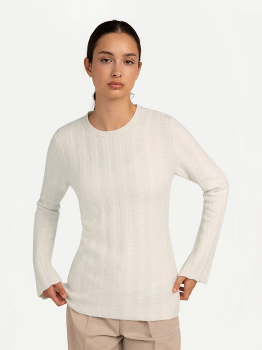 Women's Cashmere Textured  Sweater White - Gobi Cashmere