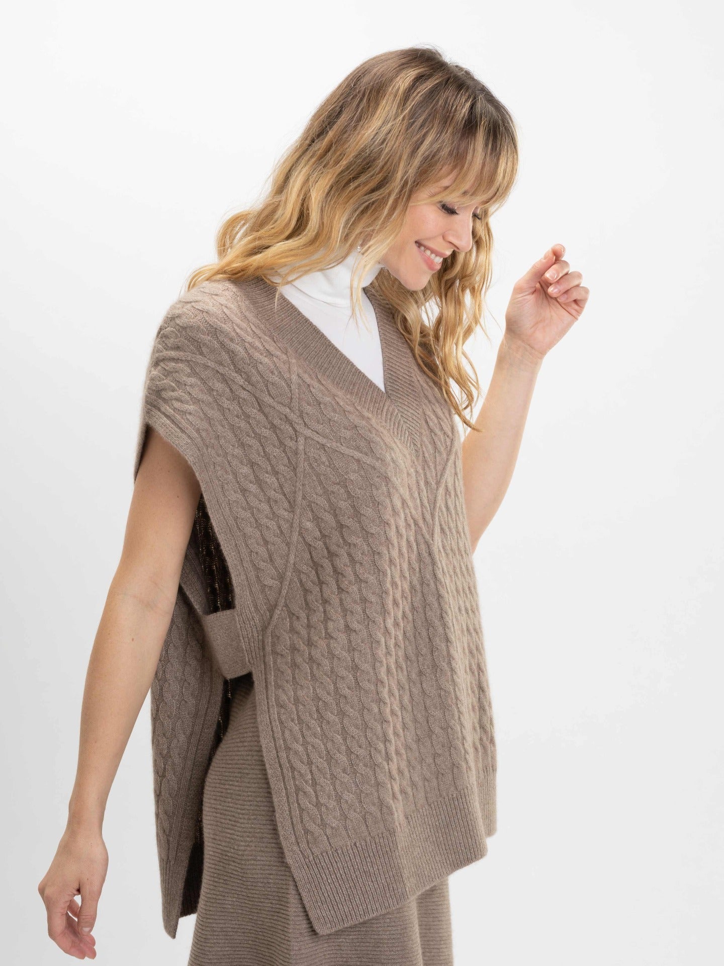 Women's Cashmere Chunky Vest Taupe - Gobi Cashmere
