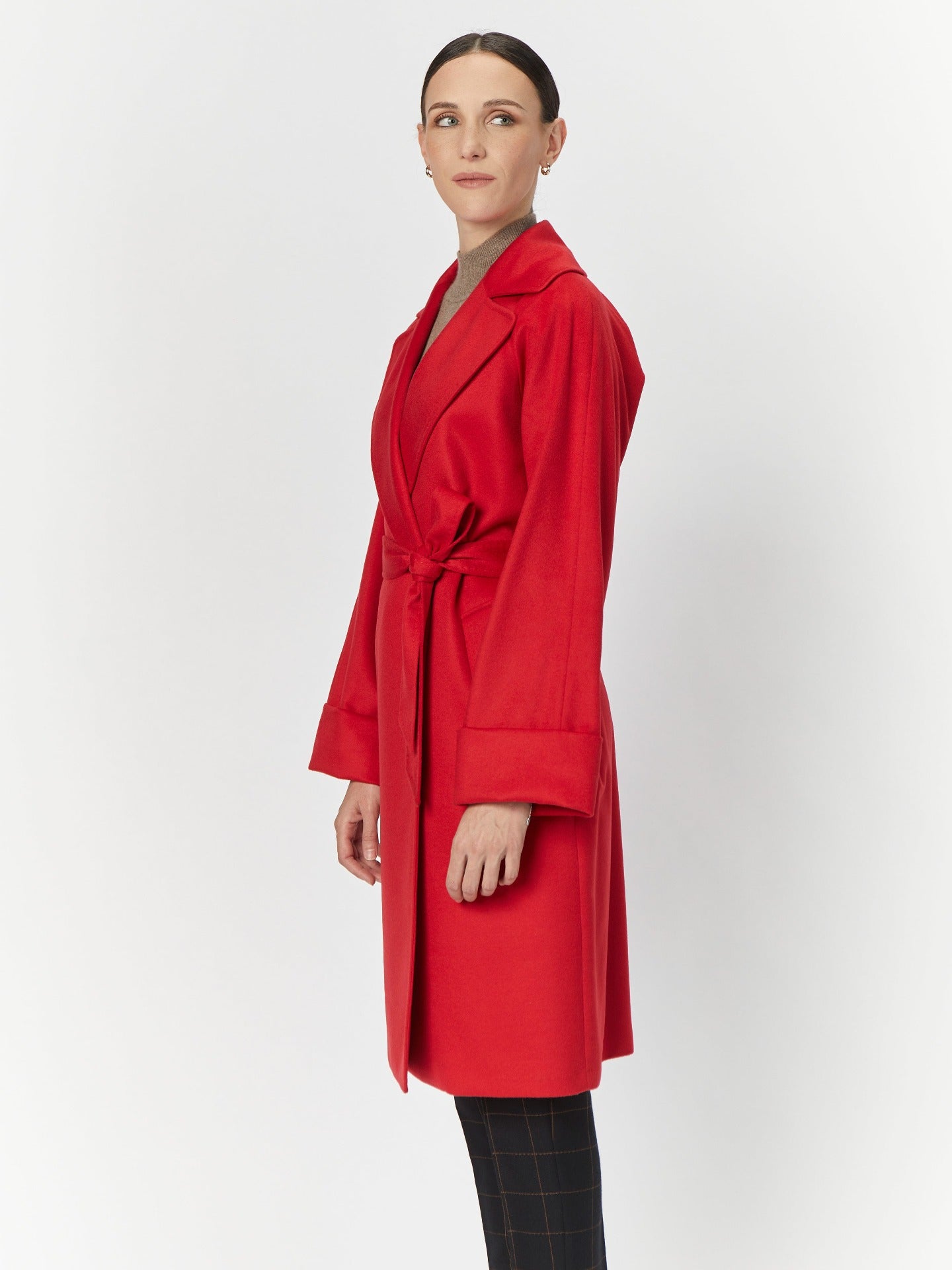 Women's Cashmere Tie-Waist Coat Red - Gobi Cashmere – Gobi Cashmere USA