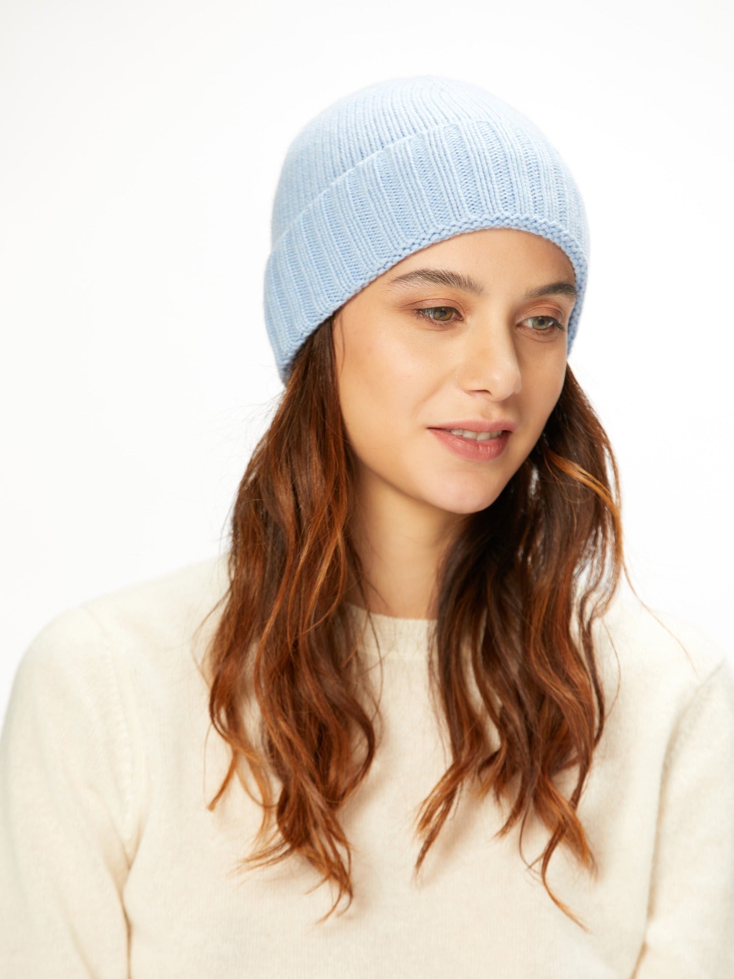 Unisex Cashmere  Basic Beanie Light Blue - Gobi Cashmere