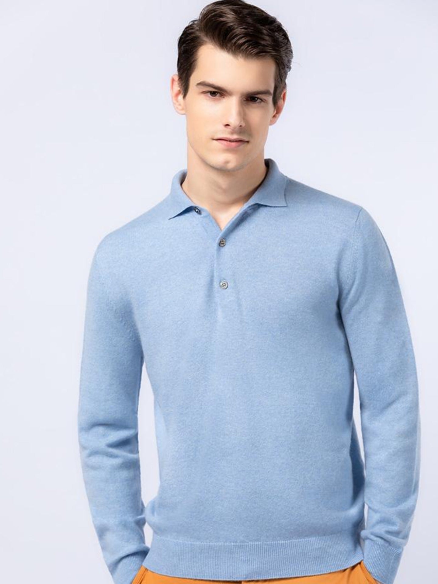 Men's Cashmere Polo Sweater Light Blue - Gobi Cashmere