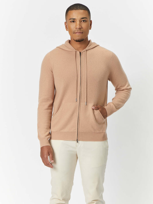 Men's Cashmere Zip Hoodie Light Camel - Gobi Cashmere