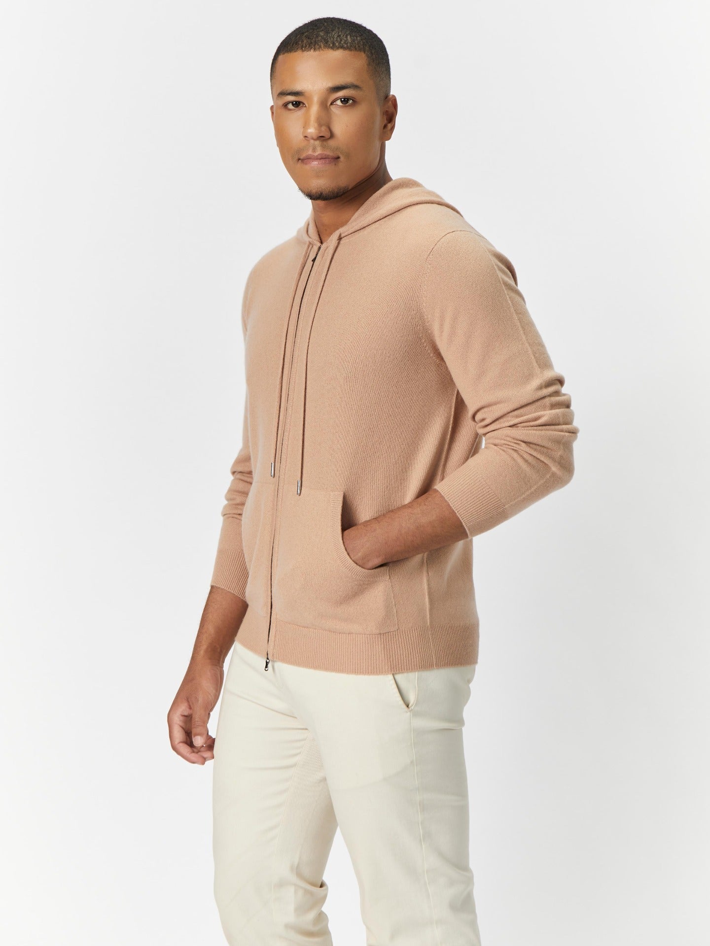 Men's Cashmere Zip Hoodie Light Camel - Gobi Cashmere