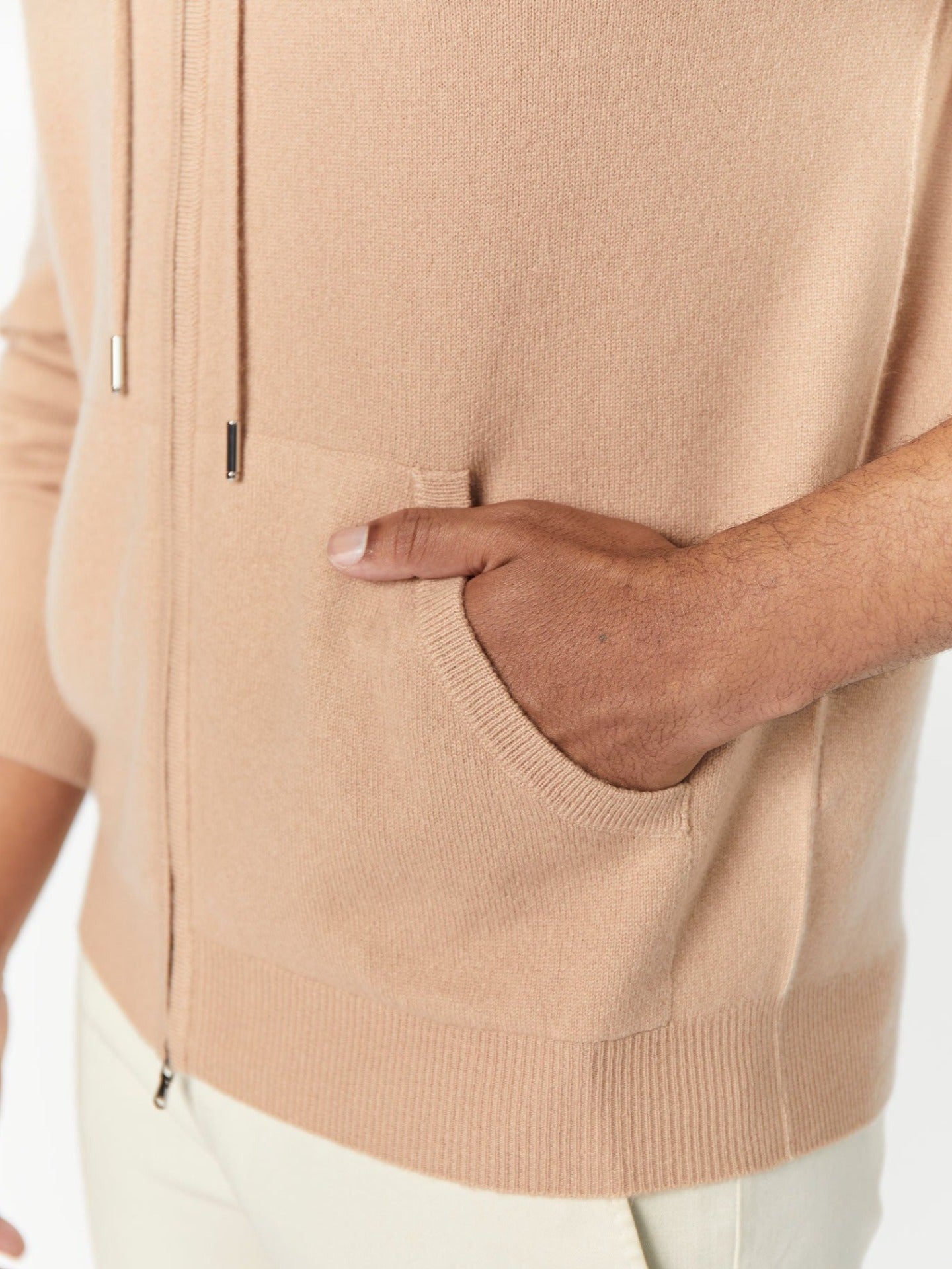 Men's Cashmere Zip Hoodie Light Camel - Gobi Cashmere