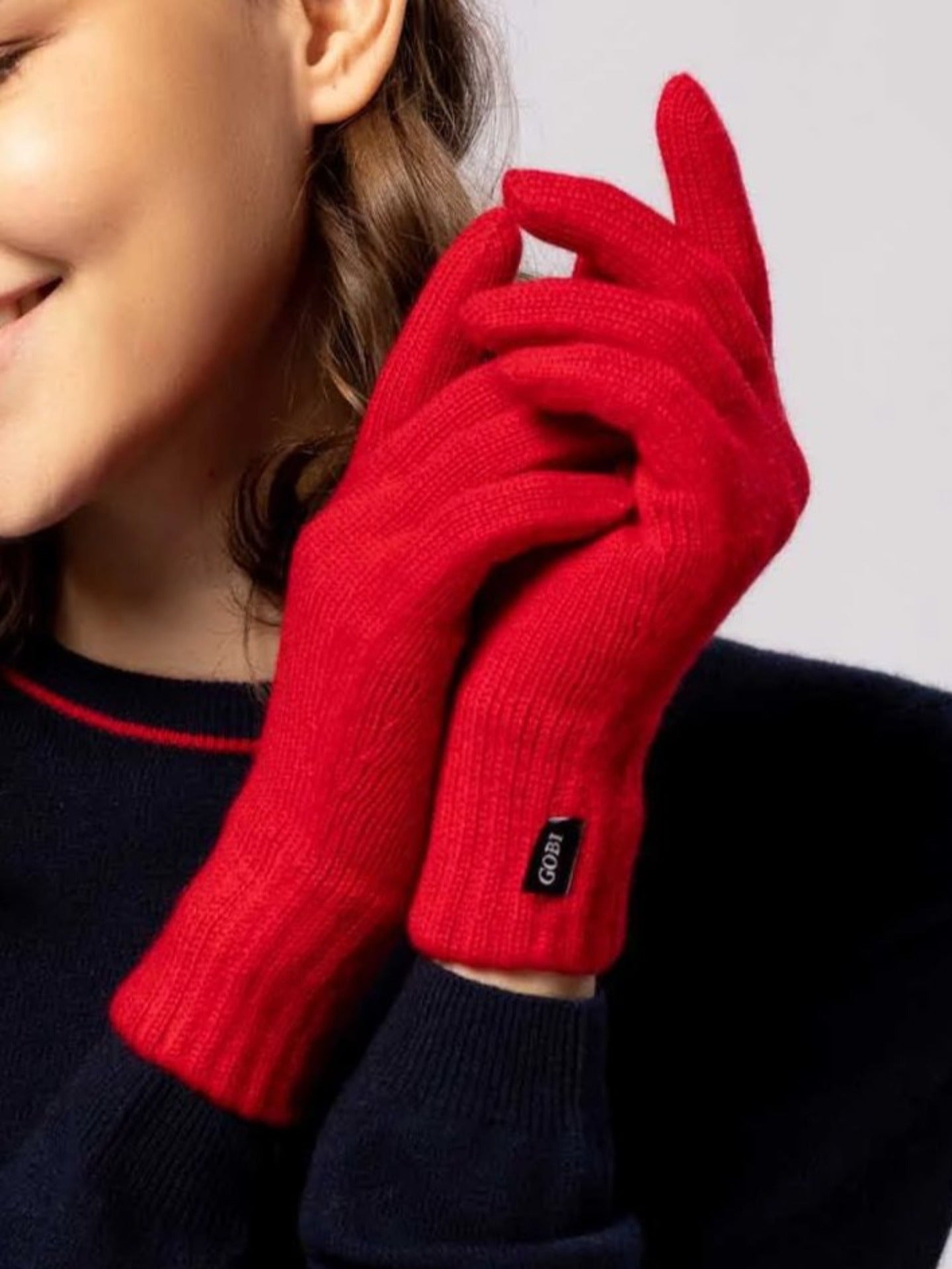 Women's Cashmere Basic Gloves Red - Gobi Cashmere