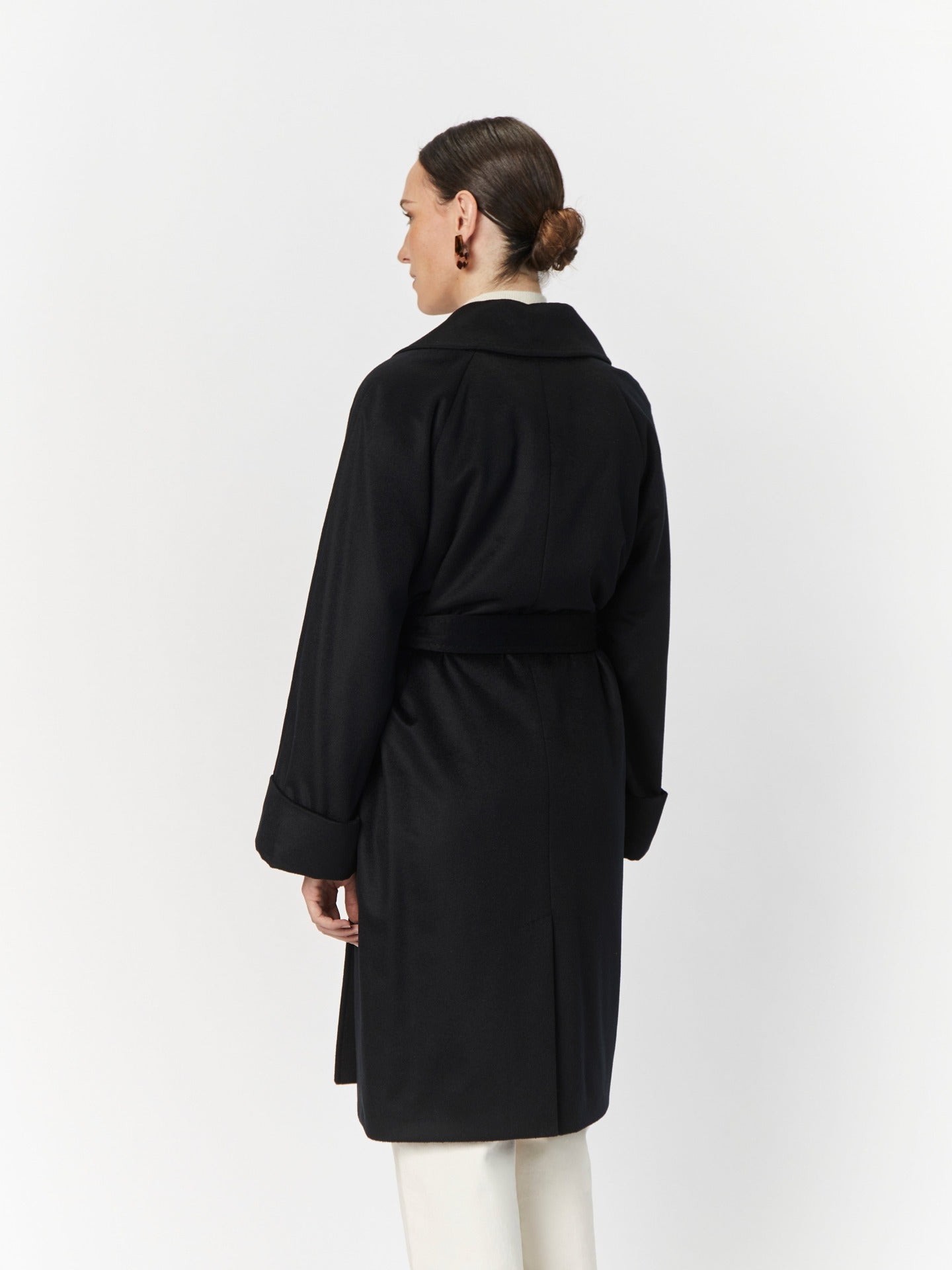 Women's Cashmere Tie-Waist Coat Black - Gobi Cashmere