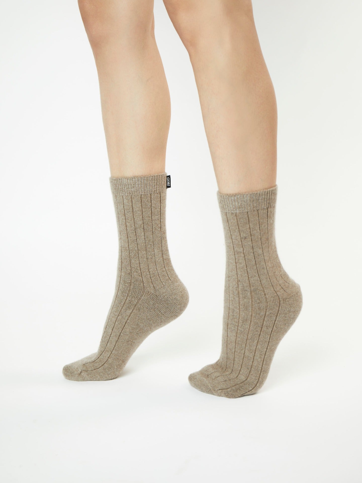 Organic Color Unisex Cashmere Trim Knit Bed Socks Taupe - Gobi Cashmere