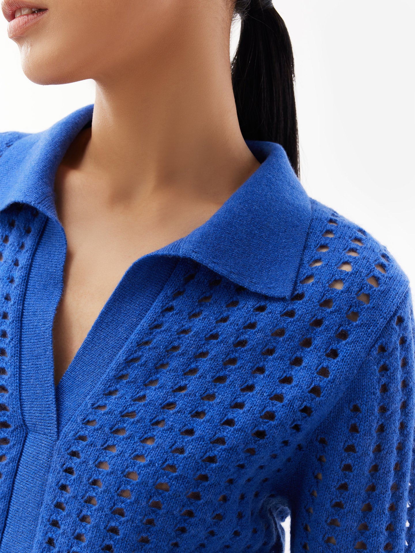 Women's Cashmere Striped Polo Sweater Strong Blue - Gobi Cashmere