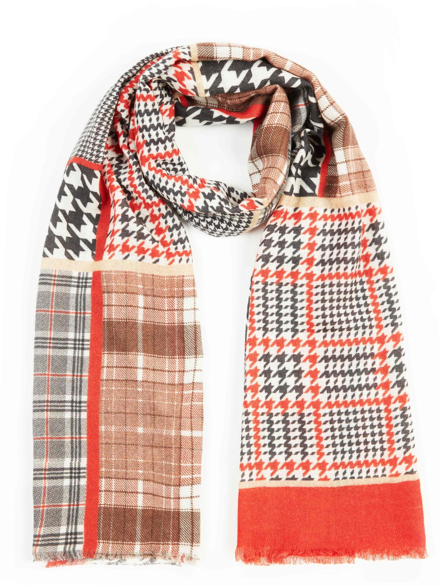 Women's Cashmere Abstract Check Pattern Printed Shawl Red - Gobi Cashmere