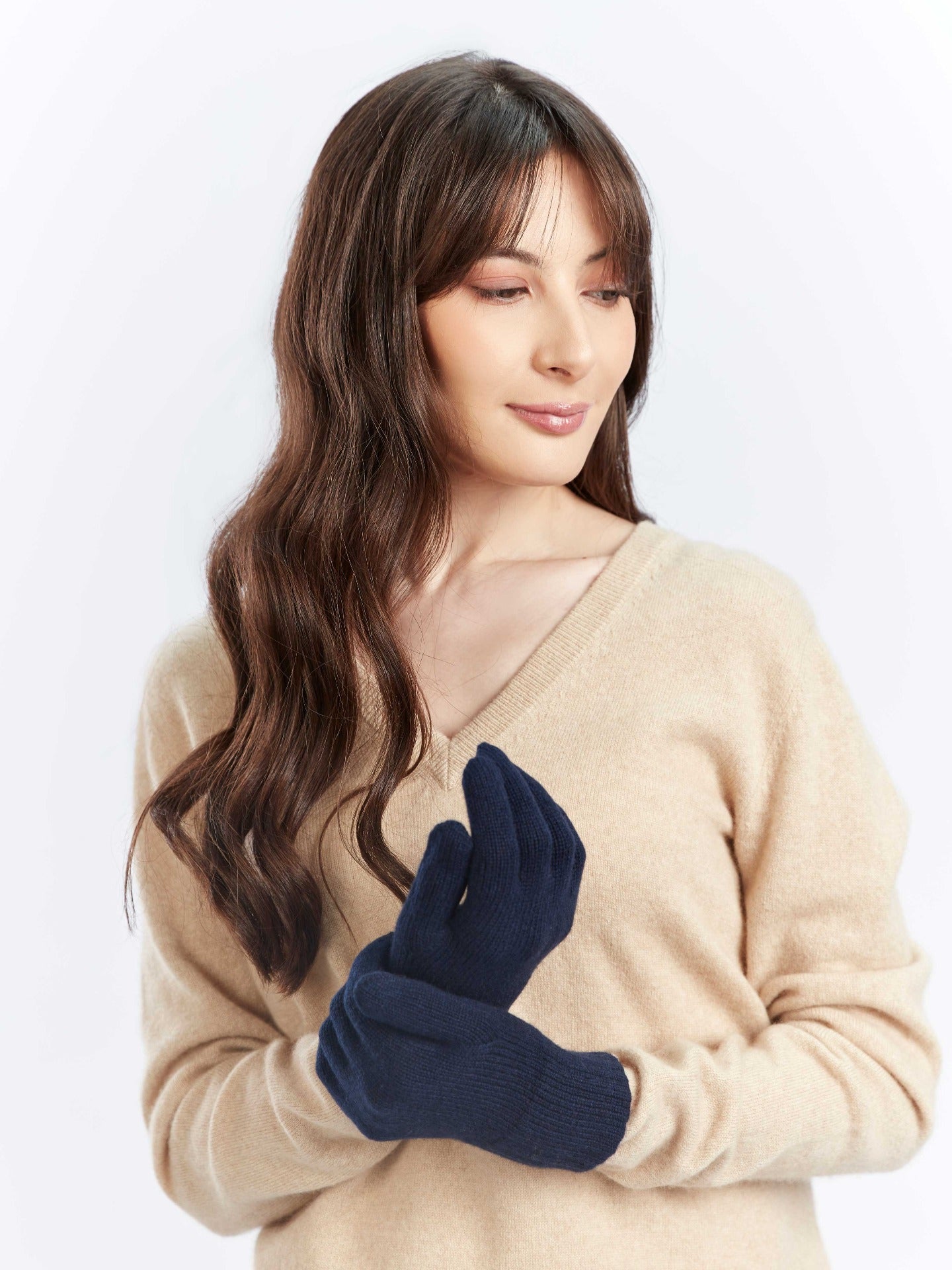 Women's Cashmere Basic Gloves Navy - Gobi Cashmere