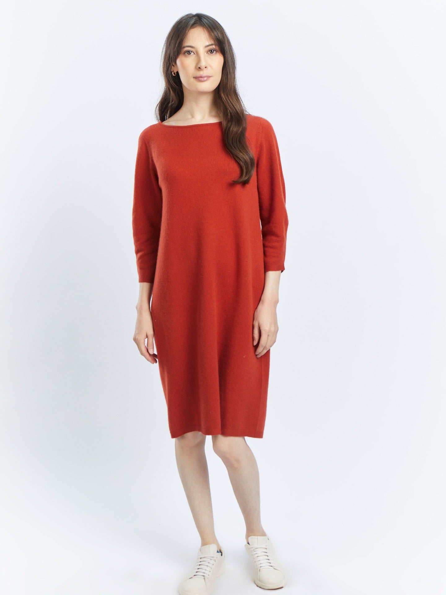 Women's Cashmere Boat Neck Dress Red Clay - Gobi Cashmere