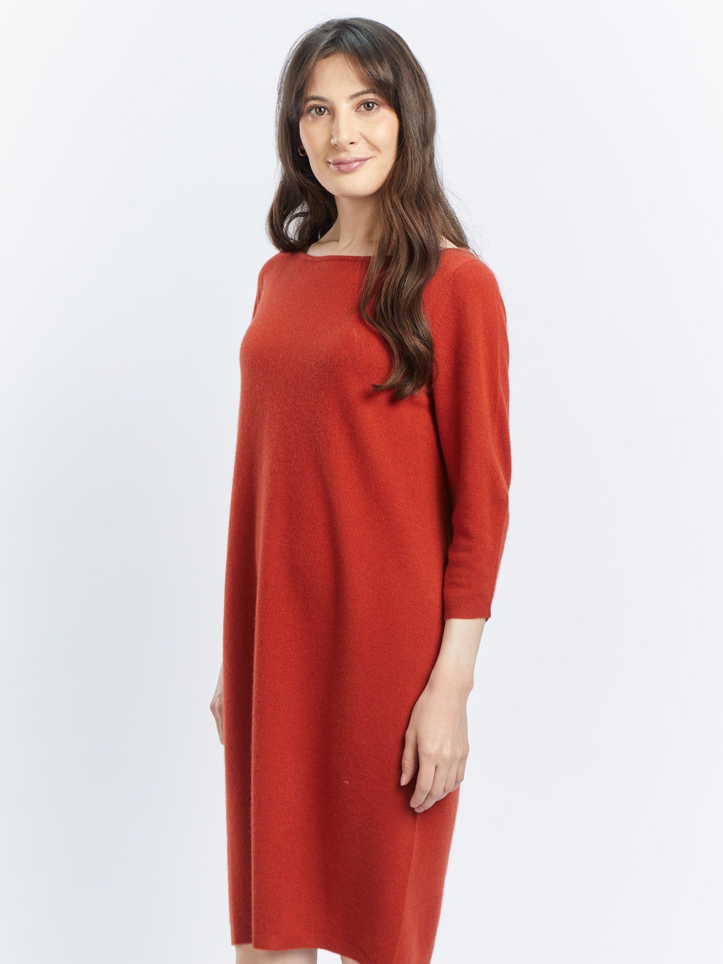 Women's Cashmere Boat Neck Dress Red Clay - Gobi Cashmere