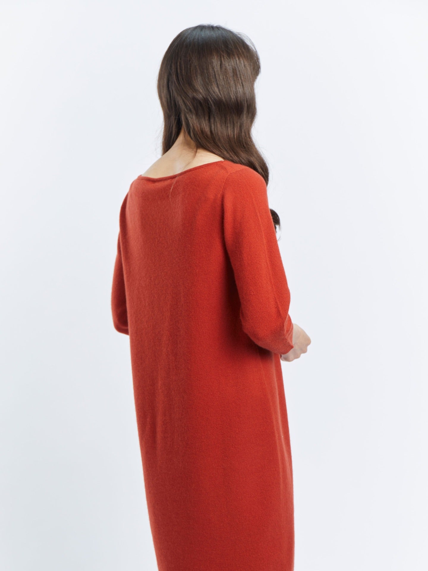 Women's Cashmere Boat Neck Dress Red Clay - Gobi Cashmere
