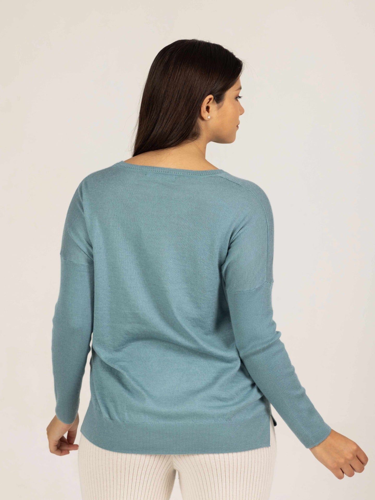 Women's Silk Cashmere Relaxed Fit Boat-Neck Sweater Slate - Gobi Cashmere