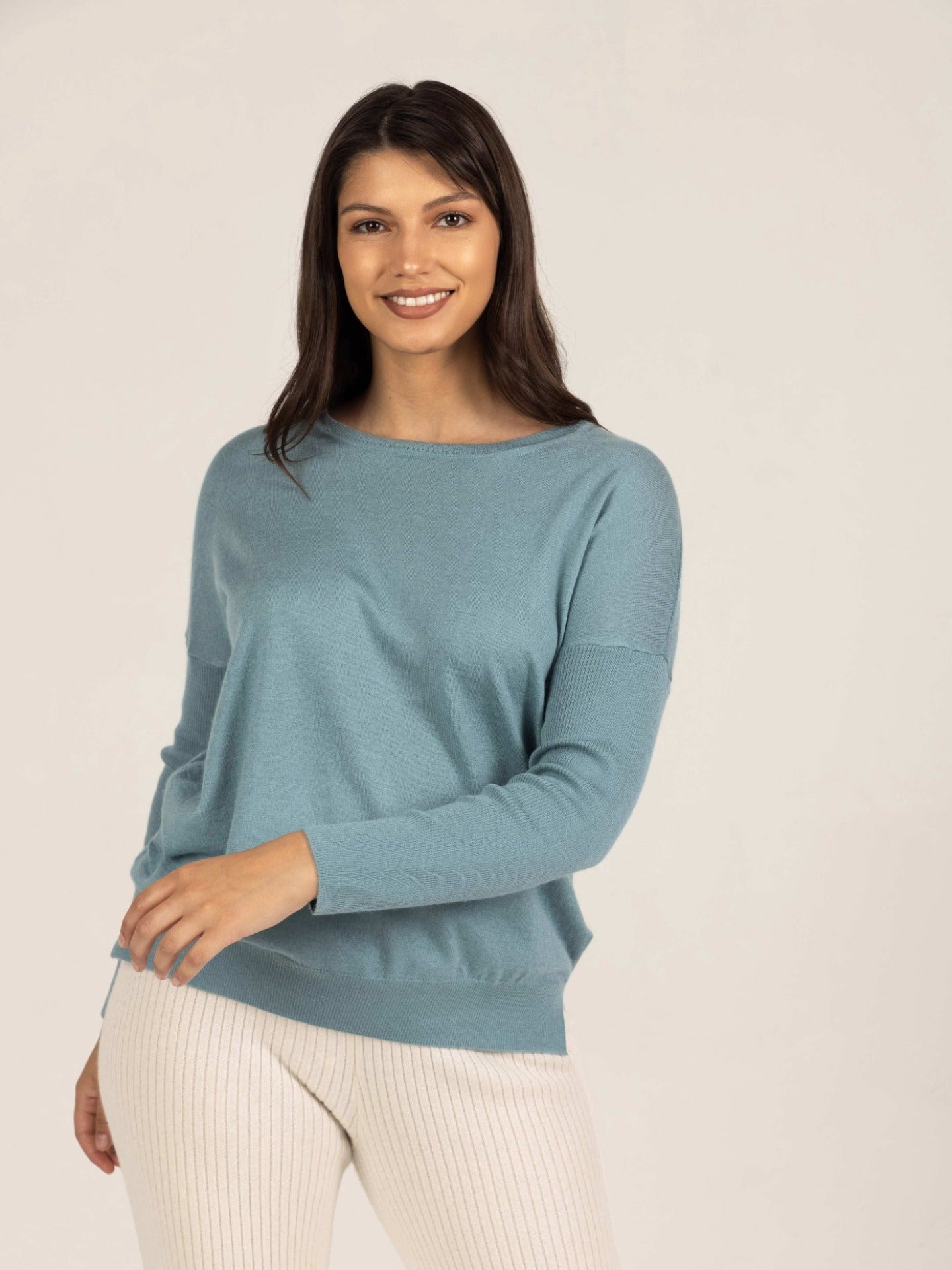 Women's Silk Cashmere Relaxed Fit Boat-Neck Sweater Slate - Gobi Cashmere