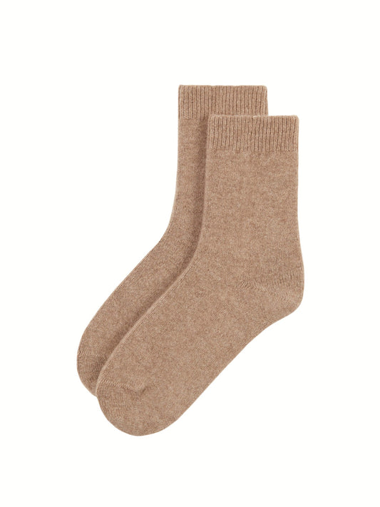 Women's Cashmere  Organic Color Unisex Rib Knit Bed Socks Taupe - Gobi Cashmere