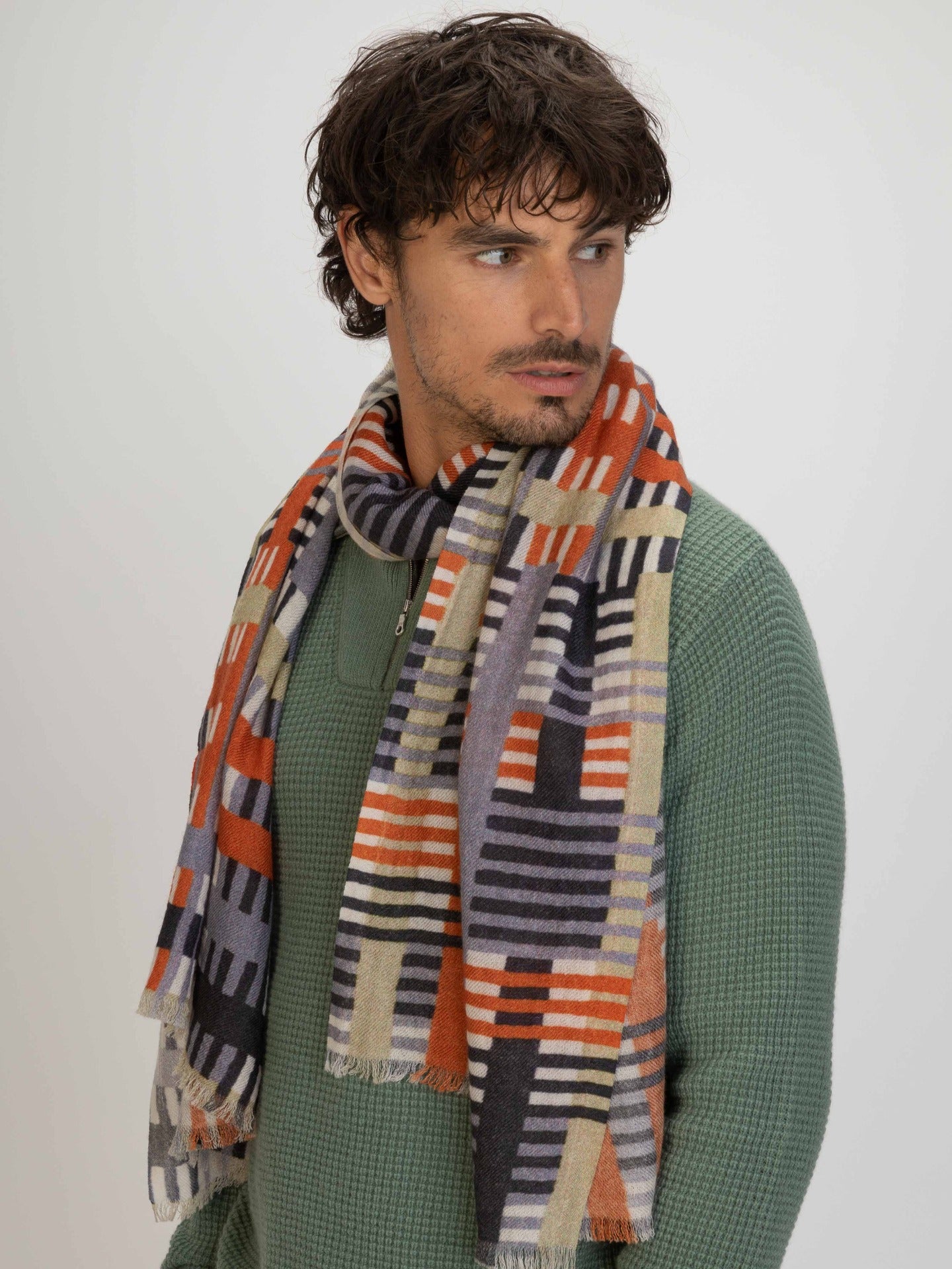 Unisex Cashmere Printed Shawl Purple Impression - Gobi Cashmere