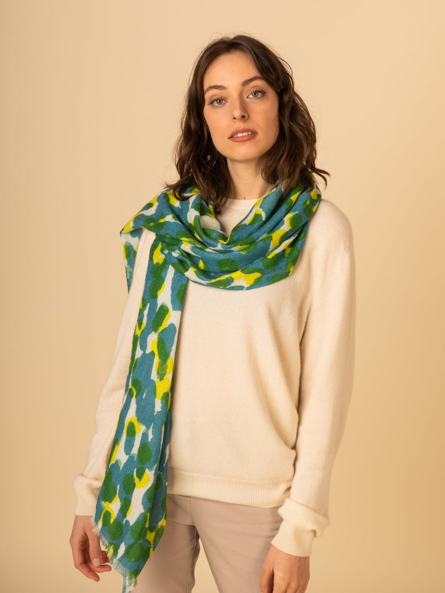 Women's Cashmere Printed Shawl Shady Glade - Gobi Cashmere
