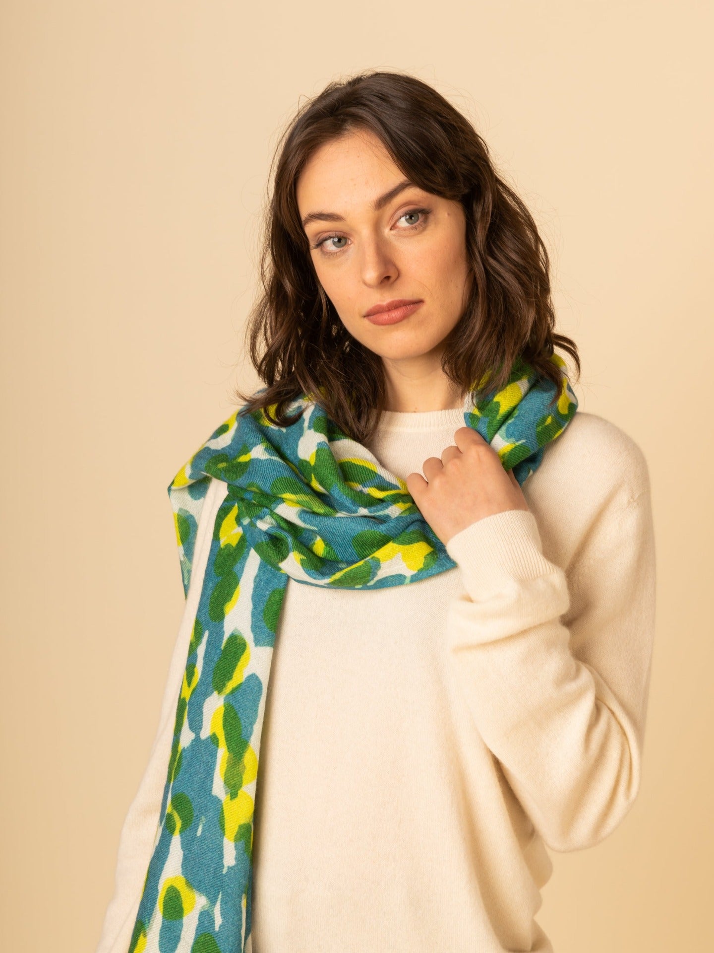 Women's Cashmere Printed Shawl Shady Glade - Gobi Cashmere