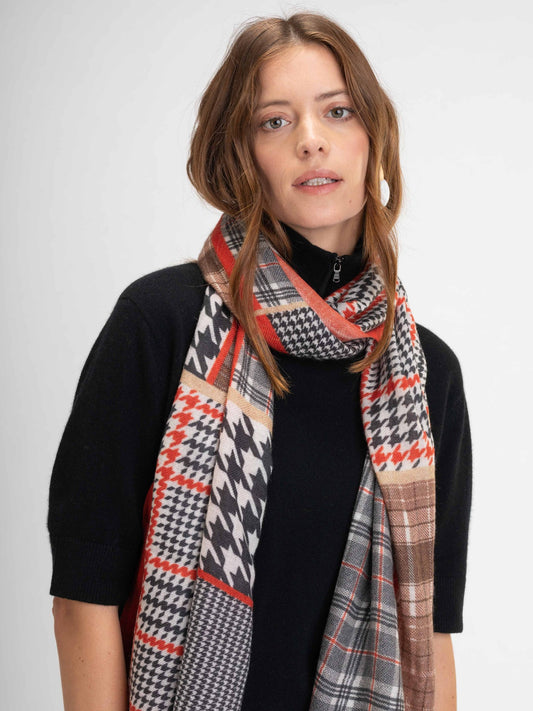 Women's Cashmere Abstract Check Pattern Printed Shawl Red - Gobi Cashmere