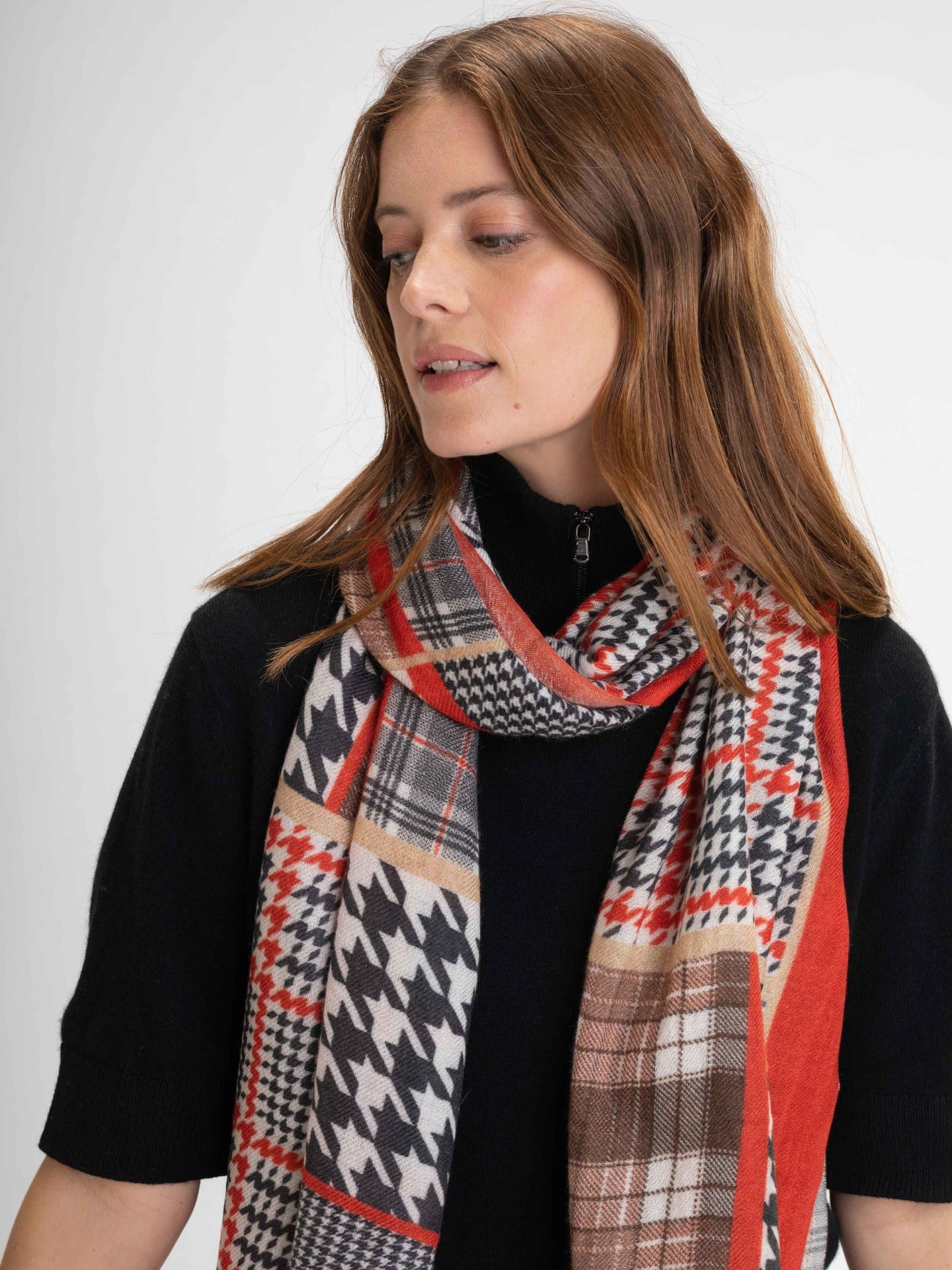 Women's Cashmere Abstract Check Pattern Printed Shawl Red - Gobi Cashmere