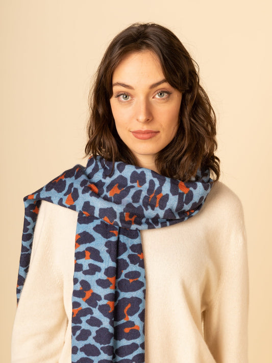 Women's Cashmere Printed Shawl Navy Peony - Gobi Cashmere
