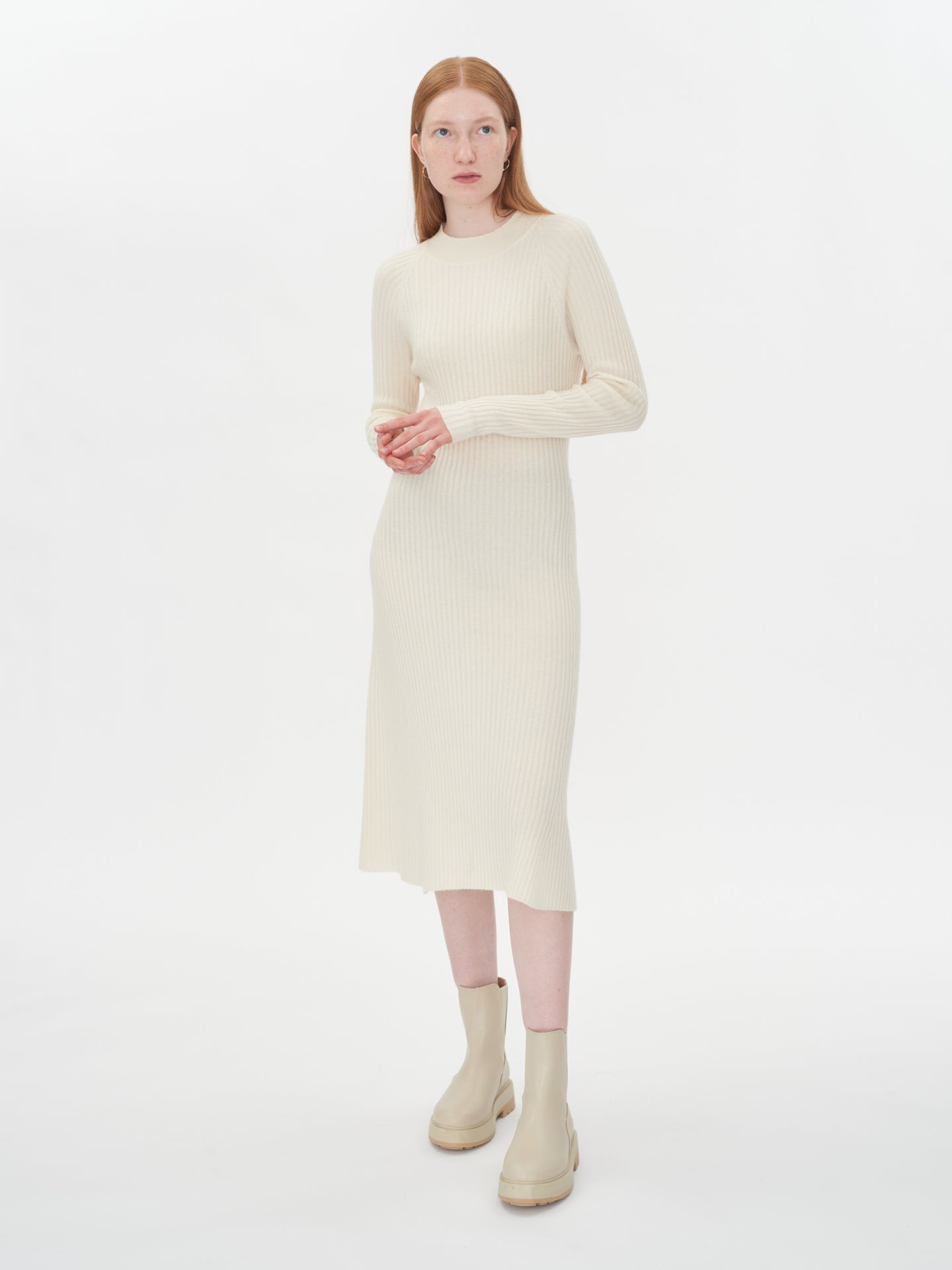 Women's Cashmere Flare Hem Dress White - Gobi Cashmere