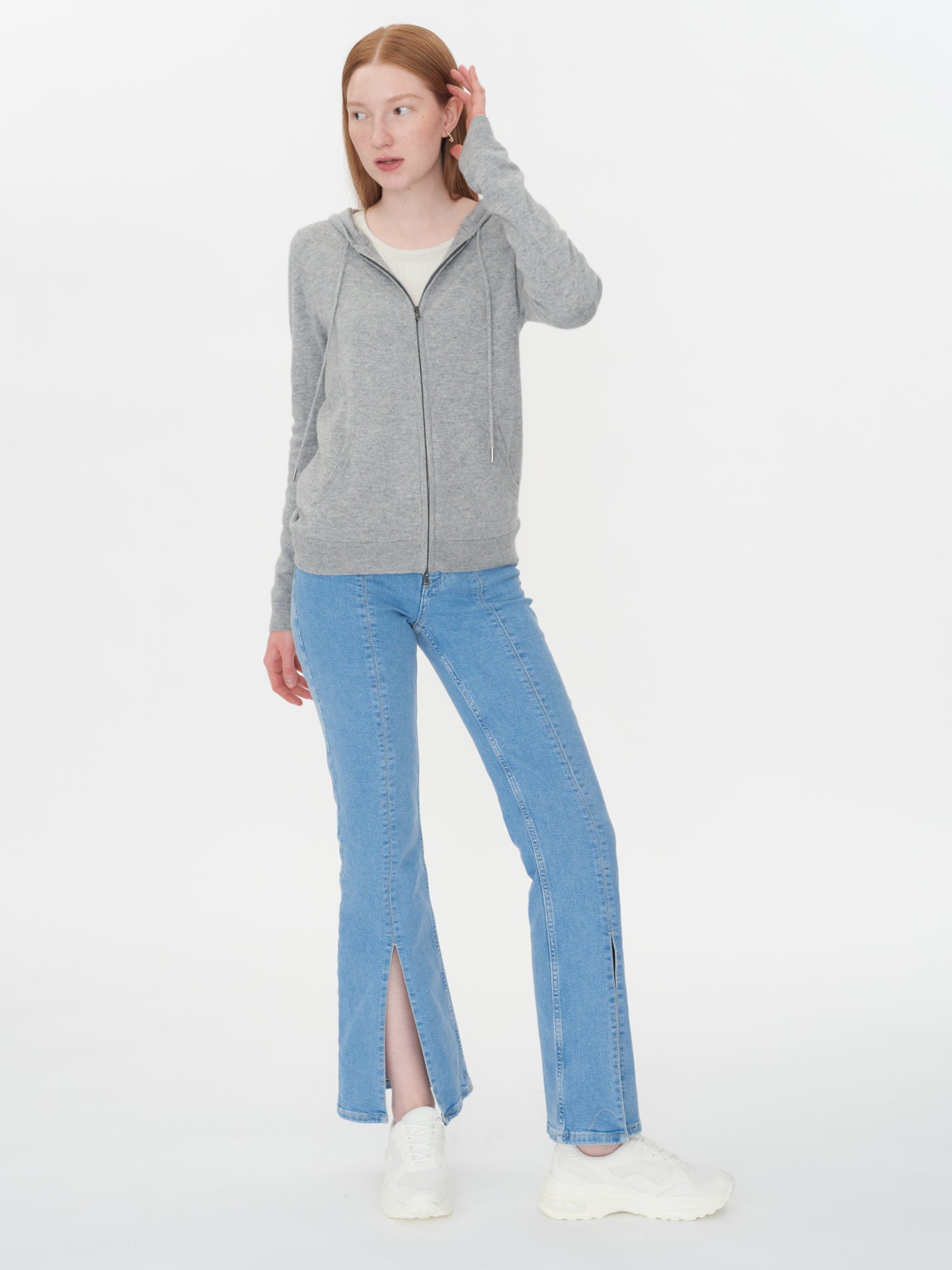 Women's Cashmere Full-Zip Hoodie Vapor Blue - Gobi Cashmere