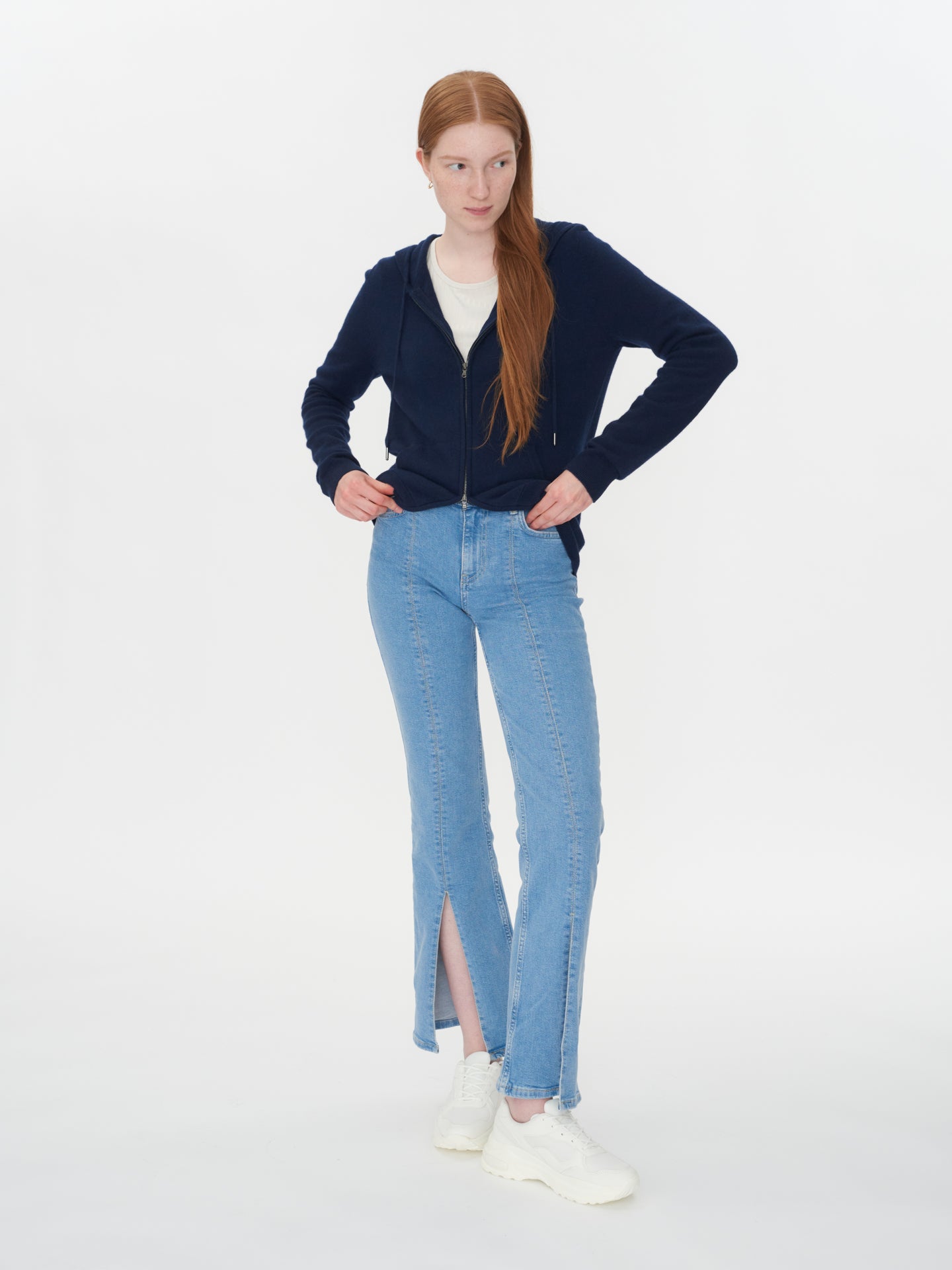 Women's Cashmere Full-Zip Hoodie Navy - Gobi Cashmere