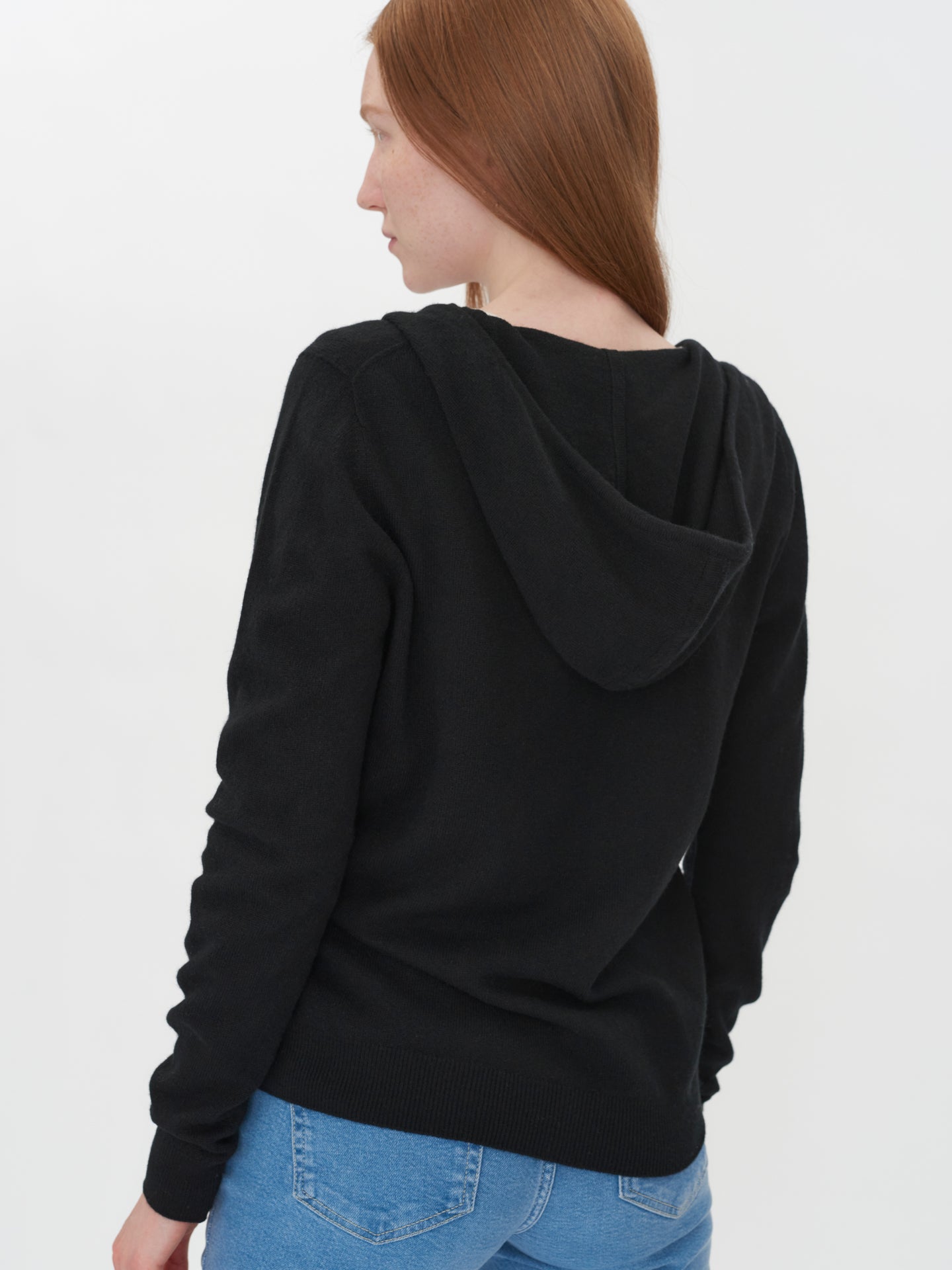 Women's Cashmere Full-Zip Hoodie Black - Gobi Cashmere