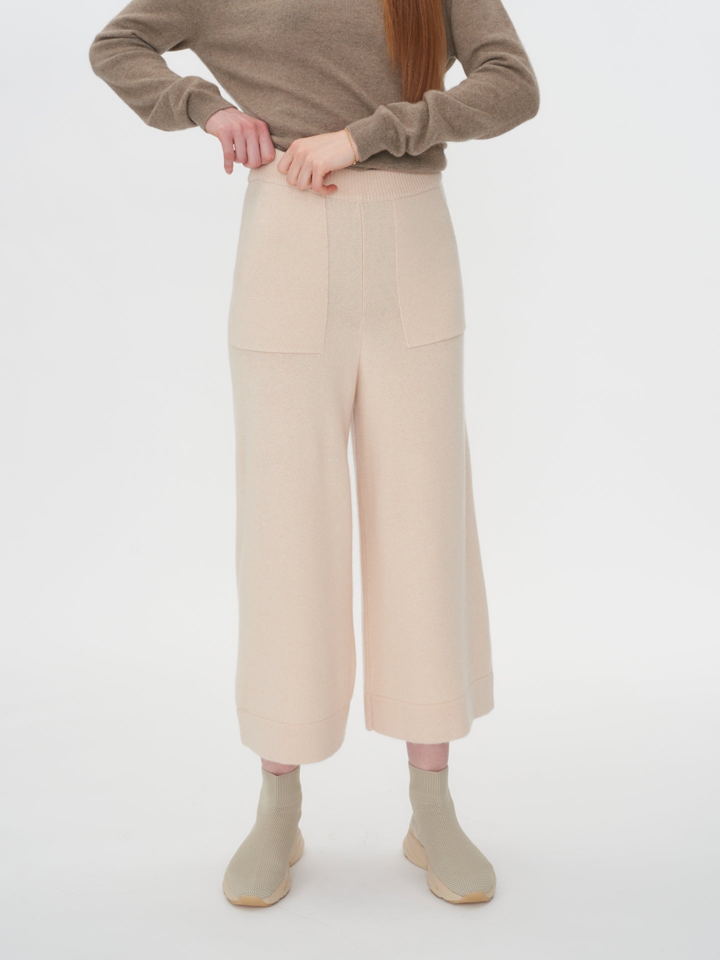 Women's Cashmere Knitted Culottes Crème Brulee - Gobi Cashmere 