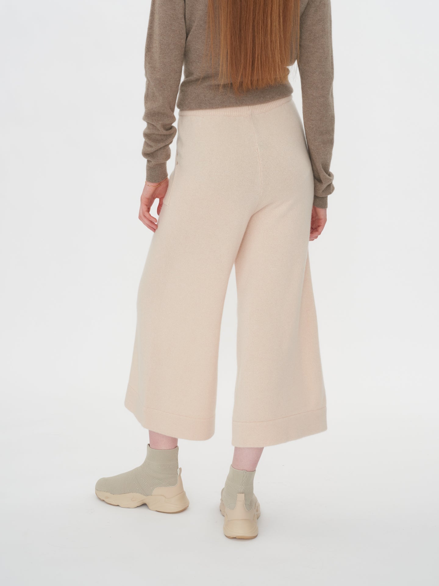 Women's Cashmere Knitted Culottes Crème Brulee - Gobi Cashmere
