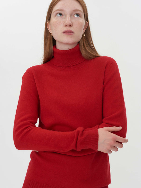 Women's Cashmere Classic Turtle Neck Sweater Red - Gobi Cashmere