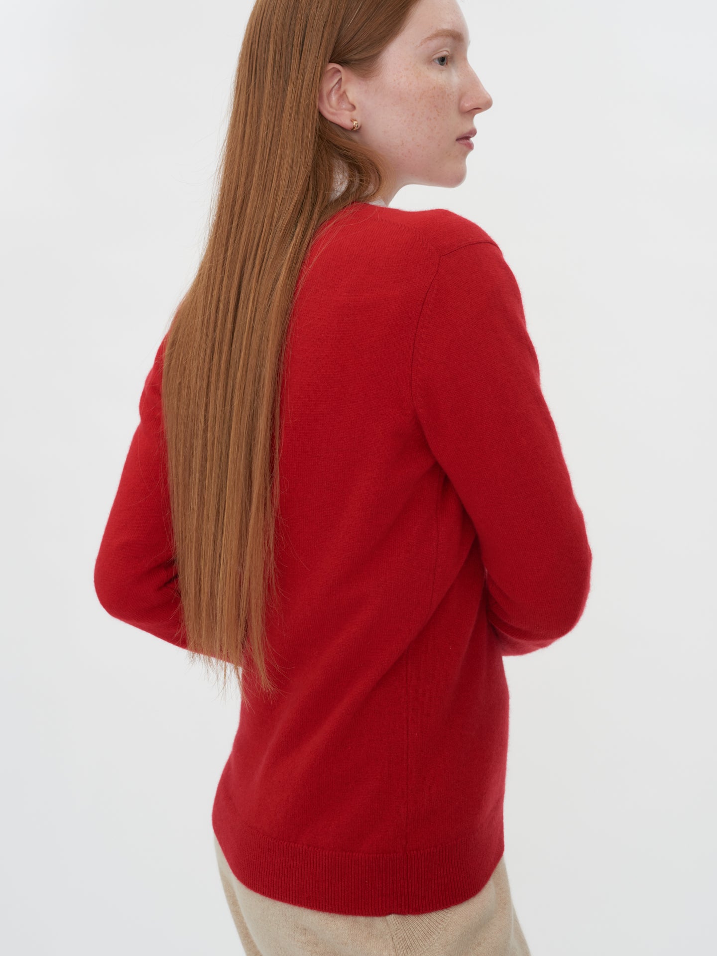 Women's Cashmere Basic V-Neck Sweater Red - Gobi Cashmere