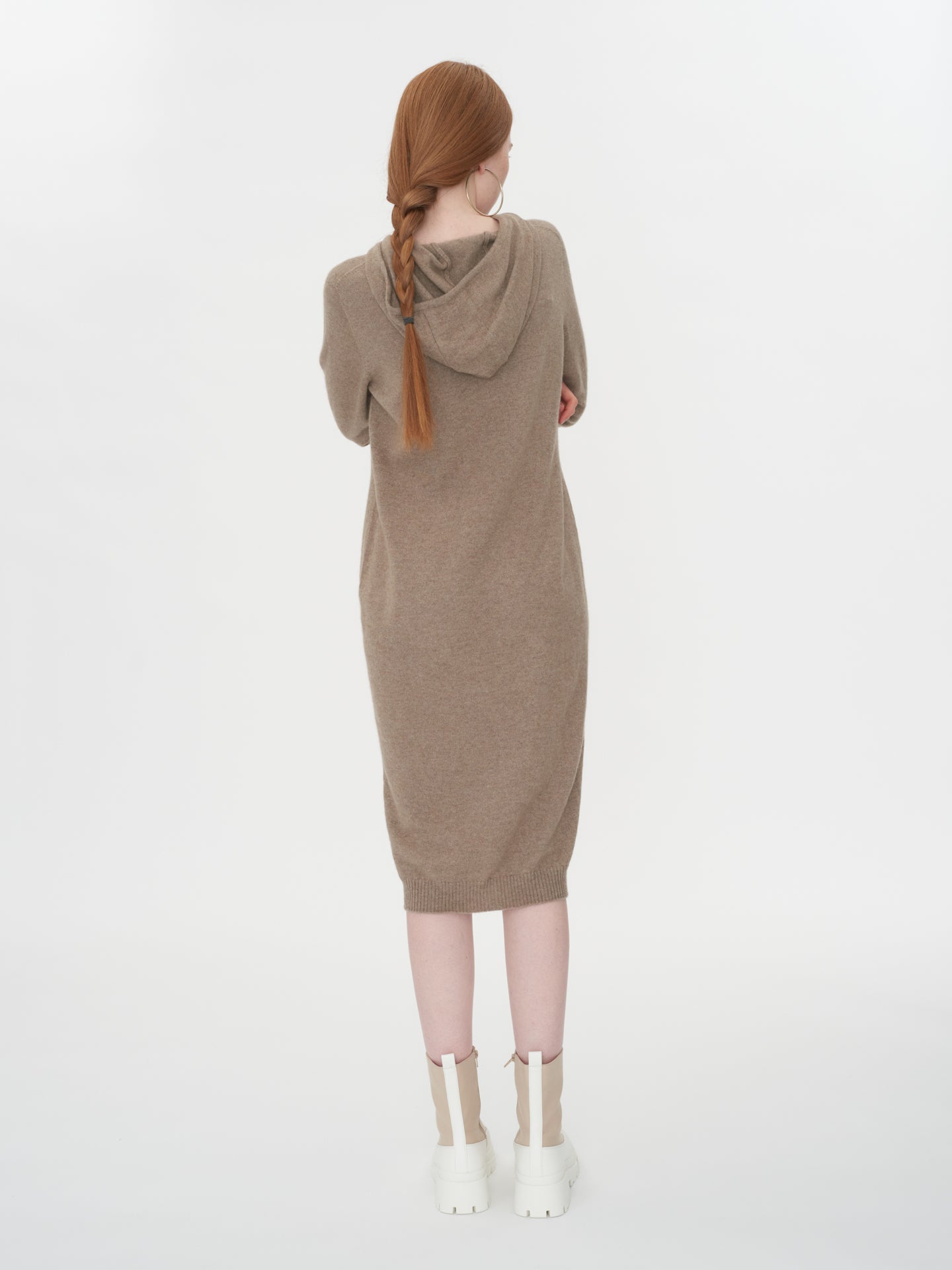 Women's Cashmere Hooded Midi Dress Taupe - Gobi Cashmere