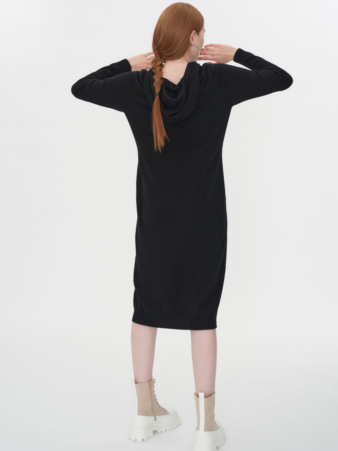 Women's Cashmere Hooded Midi Dress Black - Gobi Cashmere