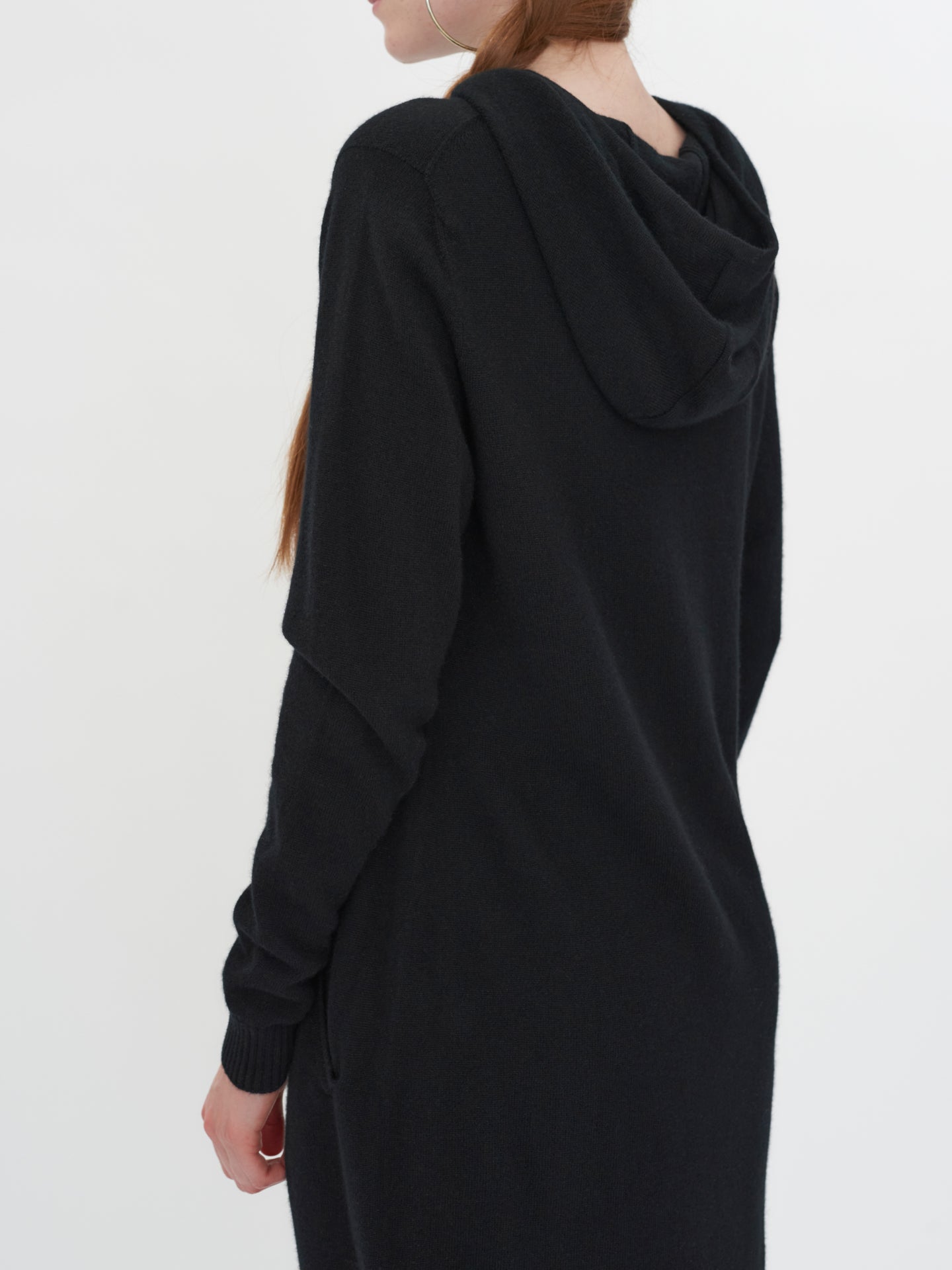 Women's Cashmere Hooded Midi Dress Black - Gobi Cashmere