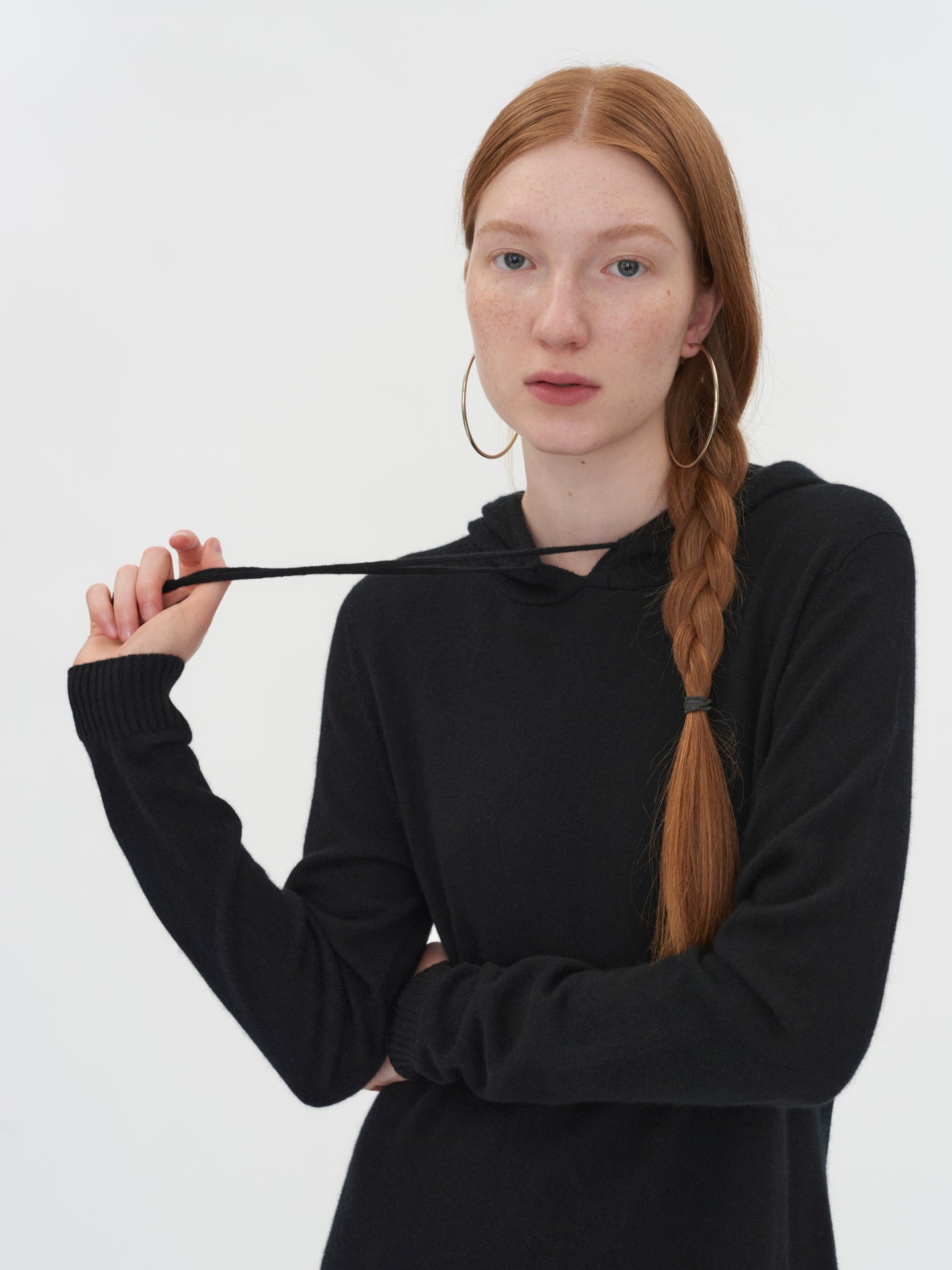 Women's Cashmere Hooded Midi Dress Black - Gobi Cashmere
