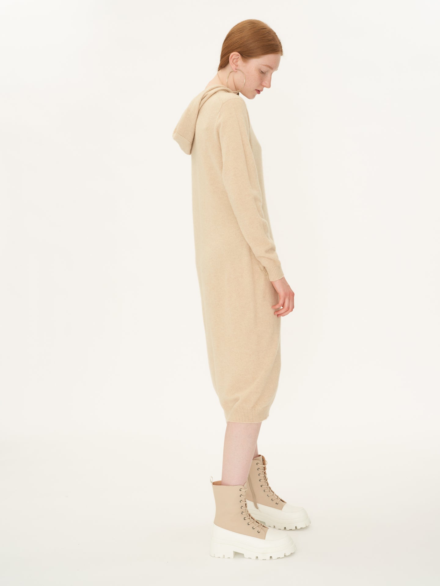 Women's Cashmere Hooded Midi Dress Beige - Gobi Cashmere