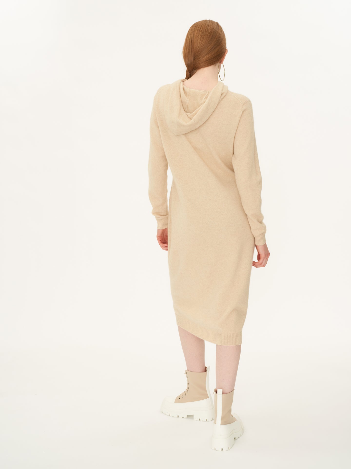 Women's Cashmere Hooded Midi Dress Beige - Gobi Cashmere