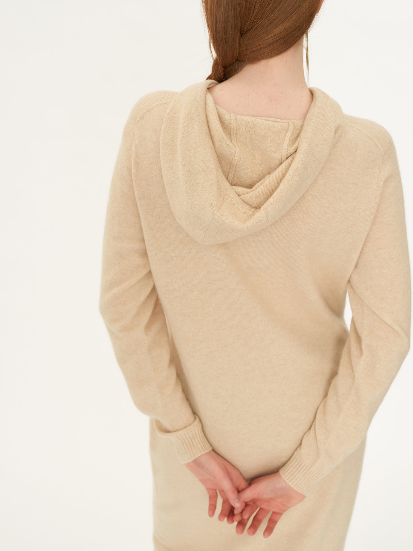 Women's Cashmere Hooded Midi Dress Beige - Gobi Cashmere