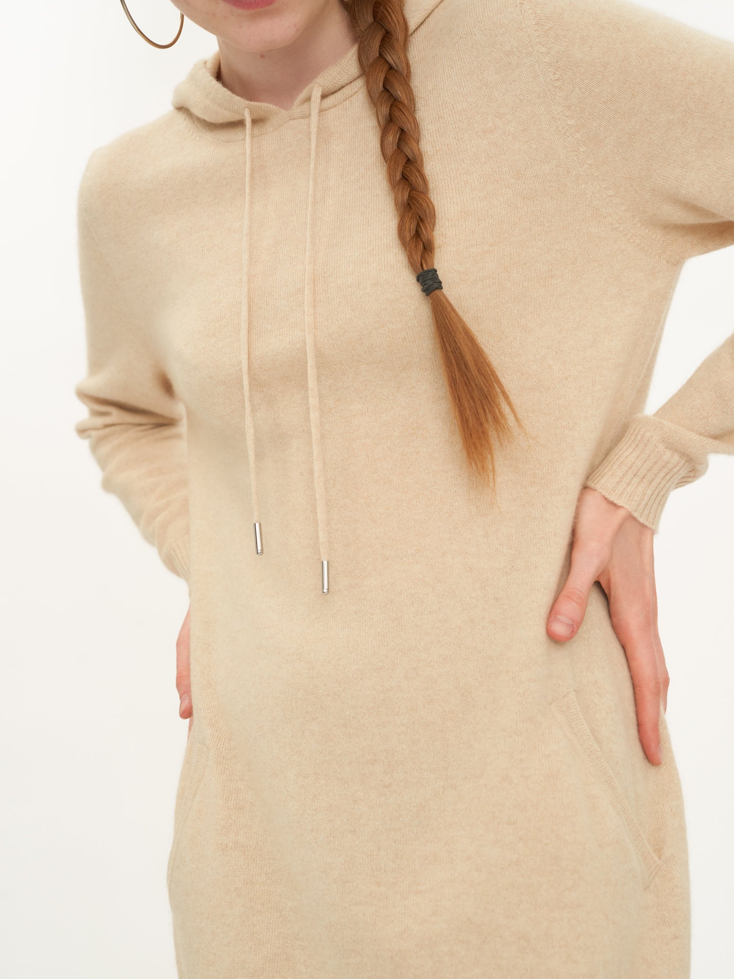 Women's Cashmere Hooded Midi Dress Beige - Gobi Cashmere